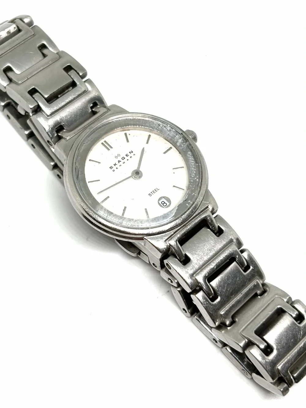 Vintage Skagen Stainless Steel Analog Diamond Wrist Watch Working New Battery